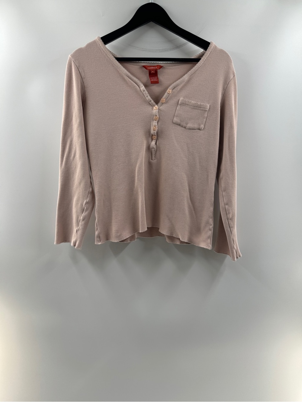 Sundance Pink Waffle Knit Henley Top Women’s Petite Large